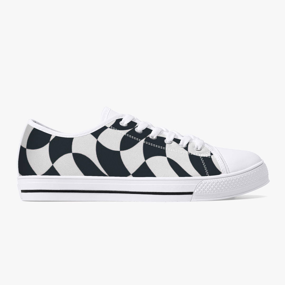 Crake Low Top Black and White laced custom prints canvas shoes