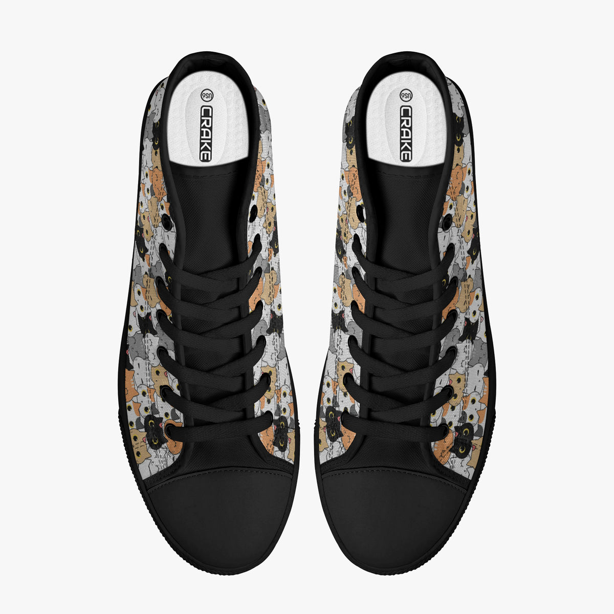 Crake High Top Cats laced custom prints canvas shoes