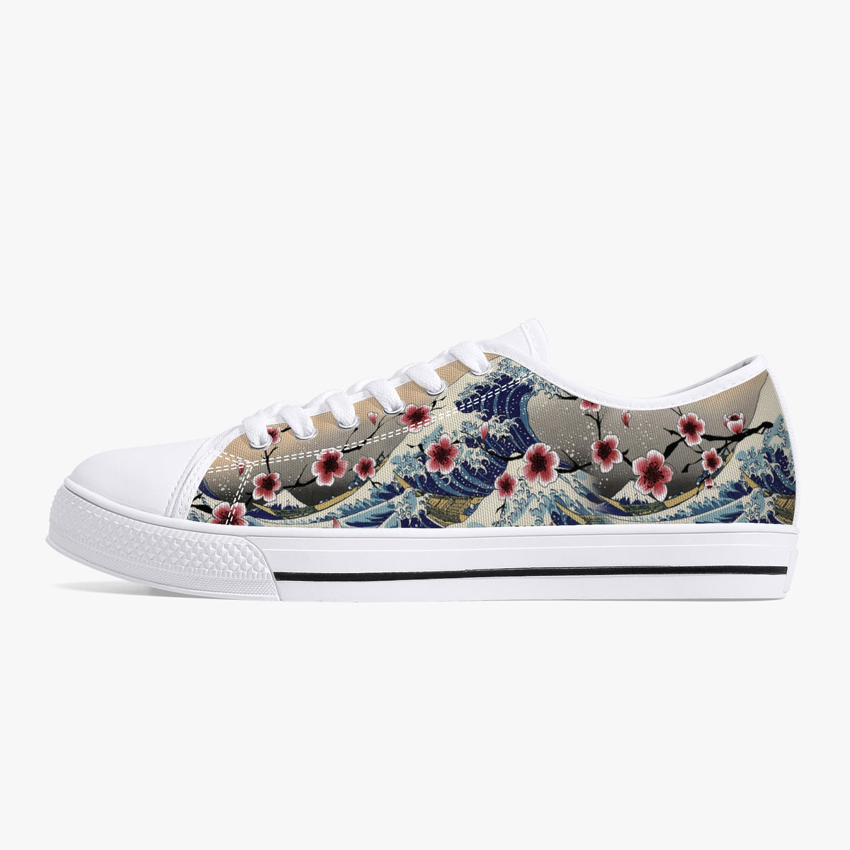 Crake Low Top Sakura Waves laced custom prints canvas shoes