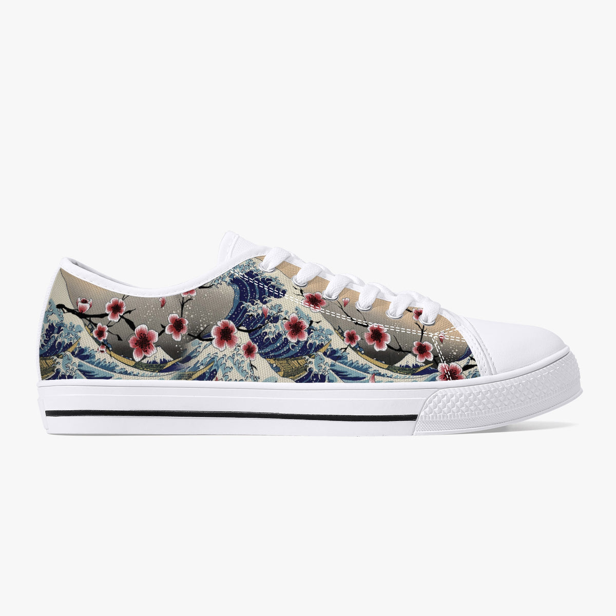 Crake Low Top Sakura Waves laced custom prints canvas shoes