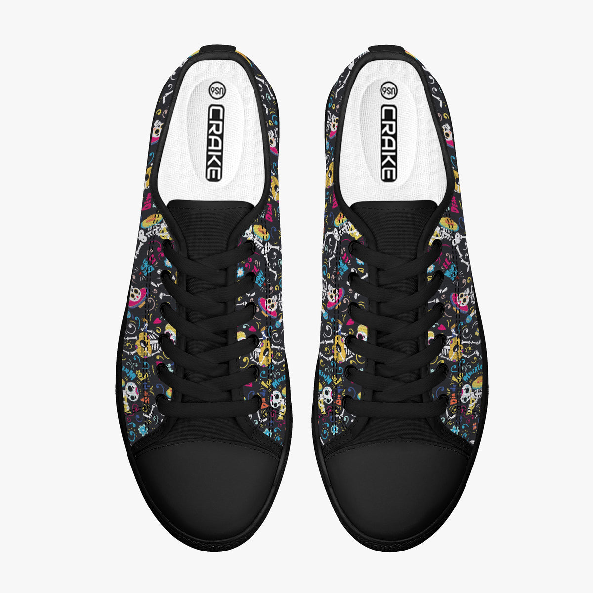 Crake Low Top Fancy Skeletons laced custom prints canvas shoes