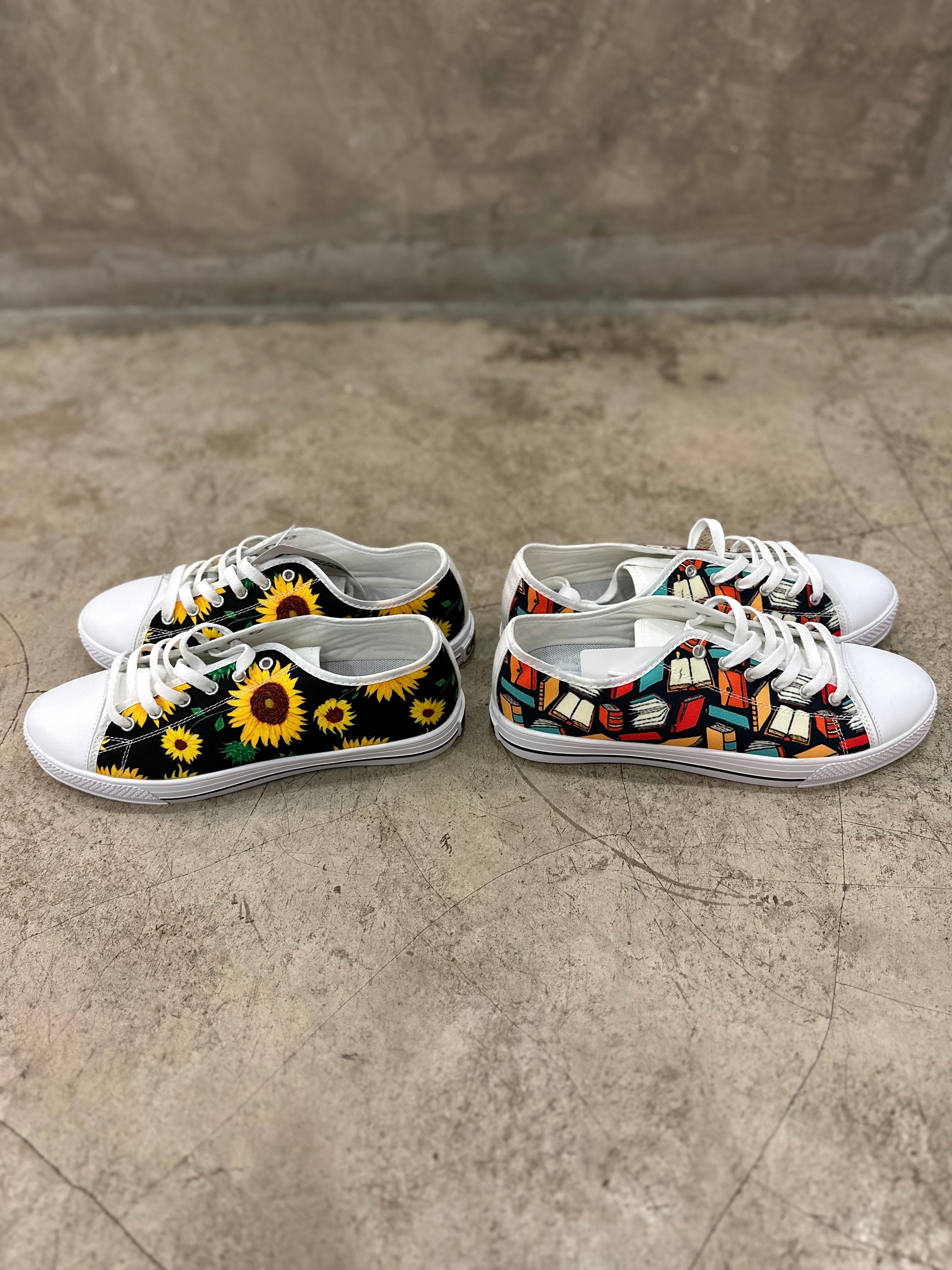 Crake Low Top Sunflowers laced custom prints canvas shoes