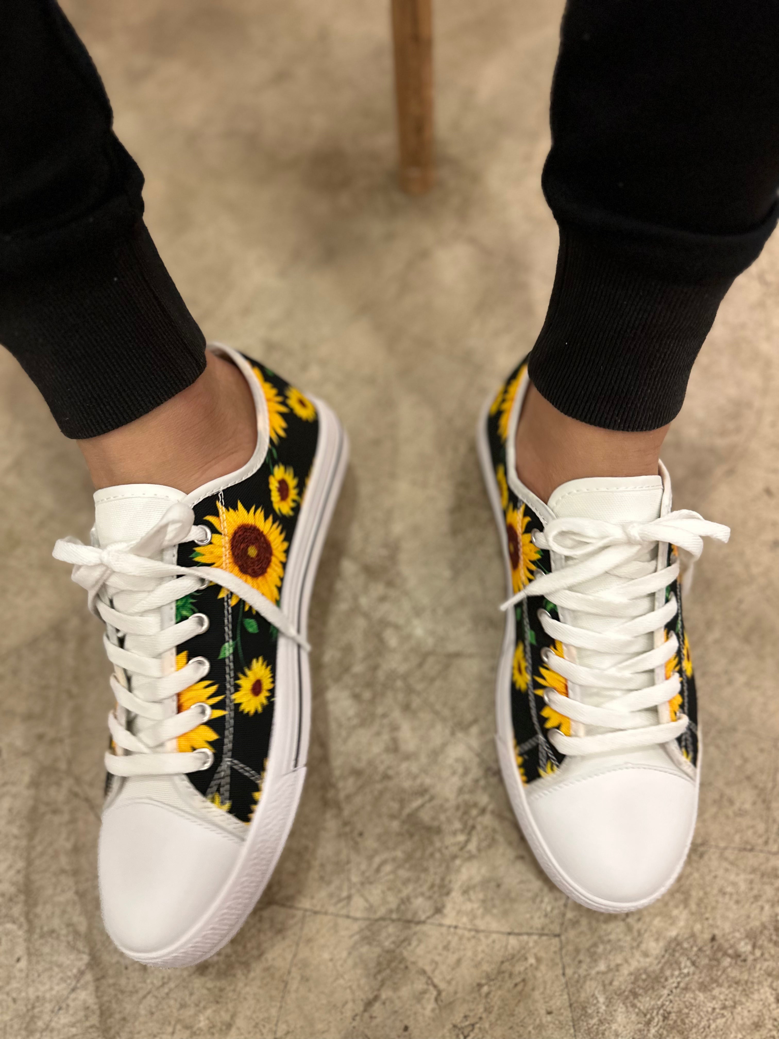 Crake Low Top Sunflowers laced custom prints canvas shoes